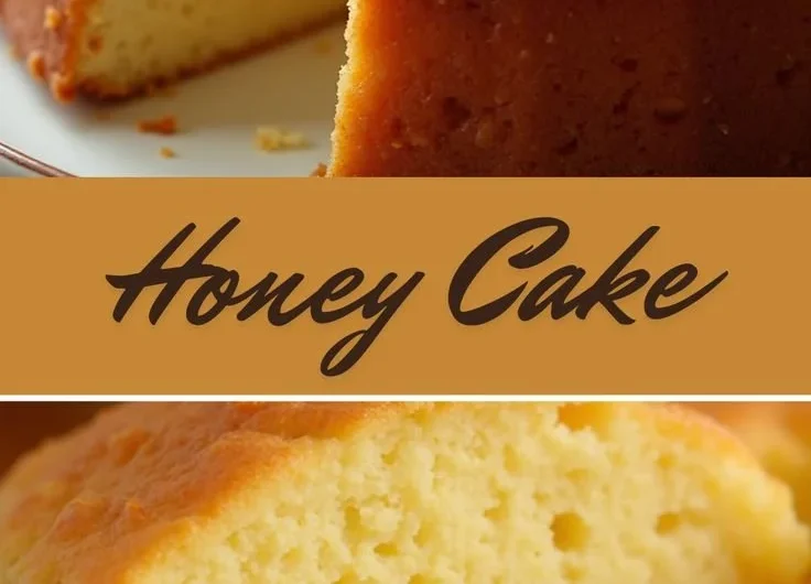 Delicious homemade Honey Cake with a rich golden color and drizzled honey on top.