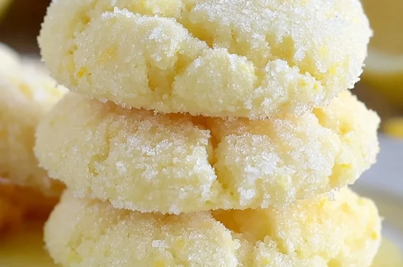 Baked lemon cake mix cookies with a lemon glaze on a white plate