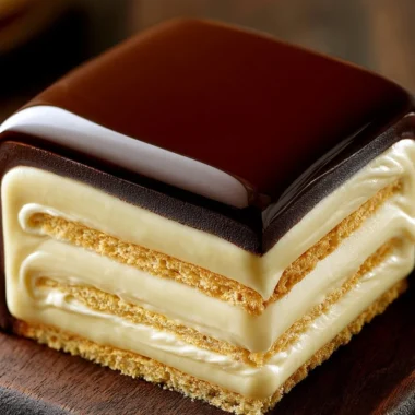 No-bake chocolate eclair cake dessert topped with creamy chocolate frosting