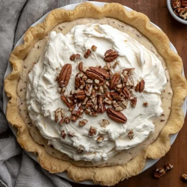 Delicious Pecan Cream Pie ready to be served for dessert