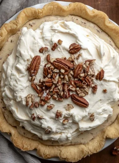 Delicious Pecan Cream Pie ready to be served for dessert