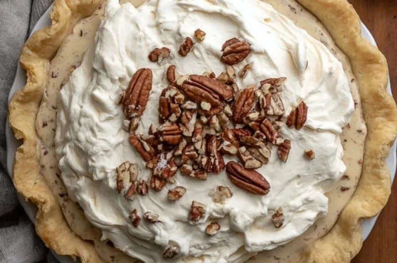 Delicious Pecan Cream Pie ready to be served for dessert
