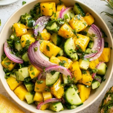Fresh Pineapple Cucumber Salad in a bowl with vibrant colors