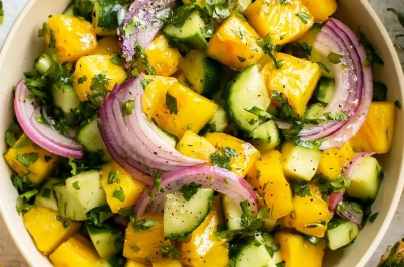 Fresh Pineapple Cucumber Salad in a bowl with vibrant colors