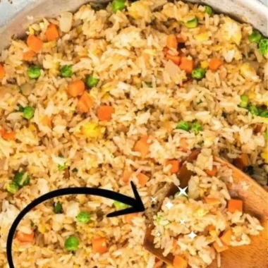Plate of quick and easy fried rice with vegetables and egg