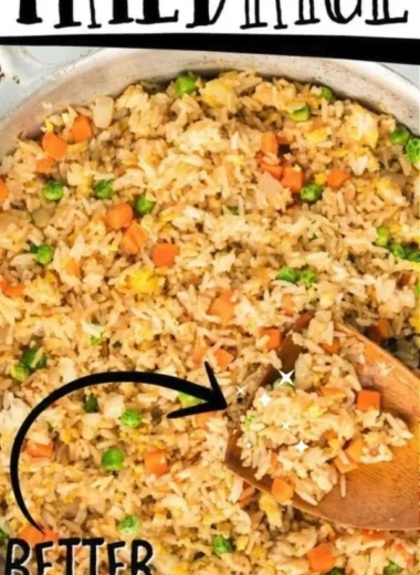 Plate of quick and easy fried rice with vegetables and egg