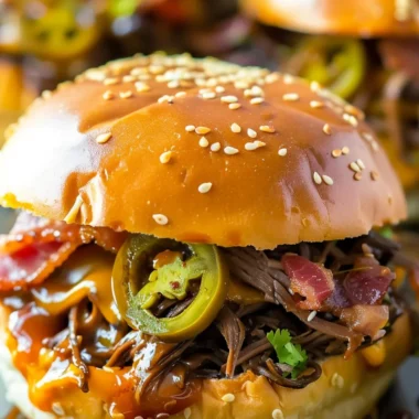 Slow cooker cowboy sandwiches piled high with savory ingredients