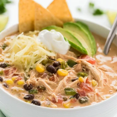 Slow Cooker Tex Mex Shredded Chicken in a creamy sauce