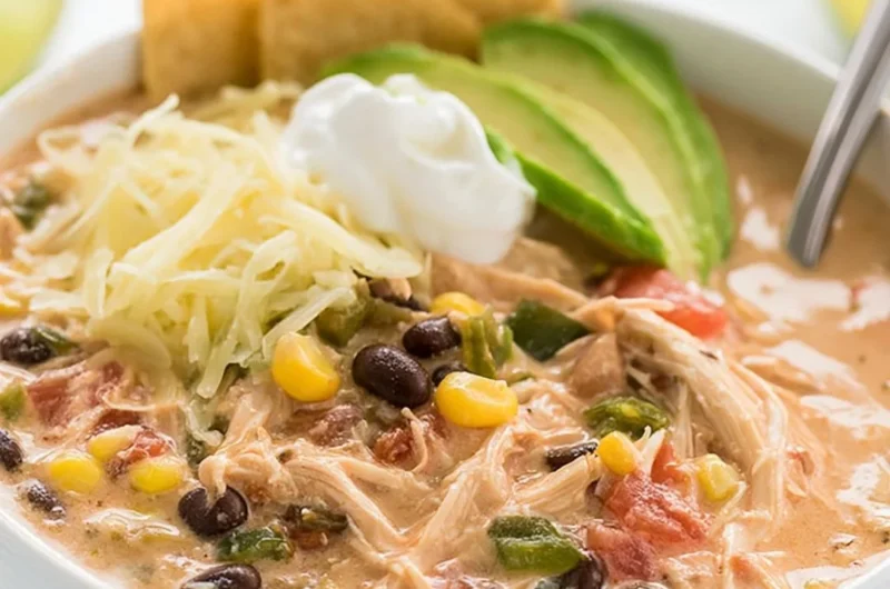 Slow Cooker Tex Mex Shredded Chicken in a creamy sauce