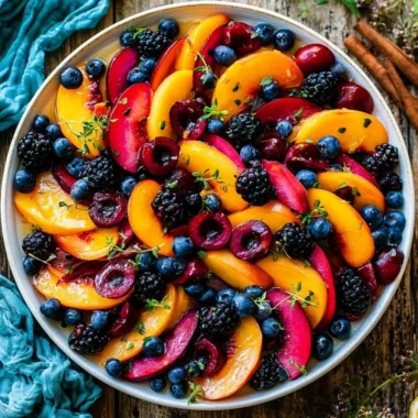 Fresh summer fruit salad with vibrant seasonal fruits in a bowl
