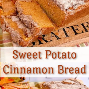 A loaf of freshly baked Sweet Potato Bread sliced and served with butter.