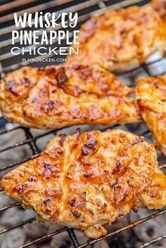 Whiskey Pineapple Chicken served with grilled vegetables on a plate