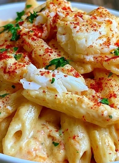 Delicious Cajun crab pasta served in a bowl with fresh herbs