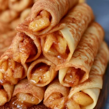 Delicious apple cinnamon crepes topped with apples and cinnamon sugar