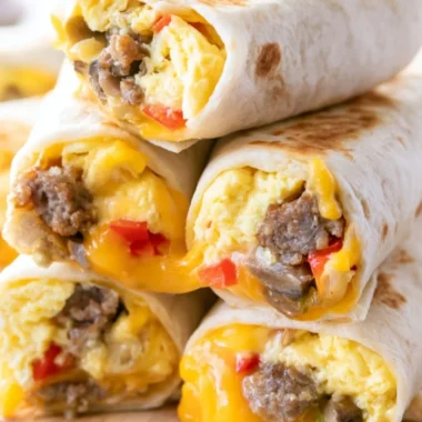 Tasty breakfast burritos with eggs, cheese, and salsa ready to enjoy