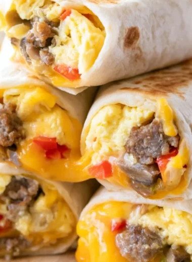 Tasty breakfast burritos with eggs, cheese, and salsa ready to enjoy
