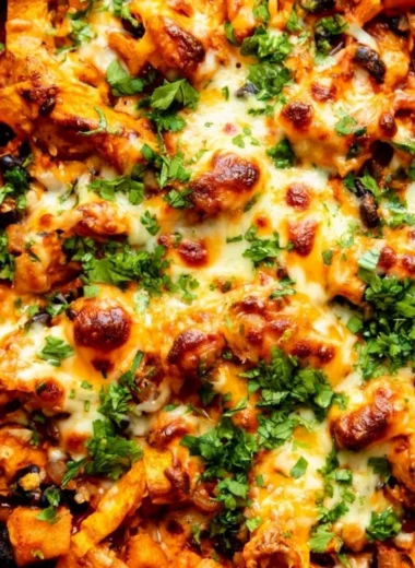 Butternut squash and black bean enchilada skillet topped with fresh cilantro