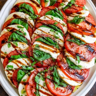 Cozy Caprese salad with fresh mozzarella, tomatoes, and basil leaves.