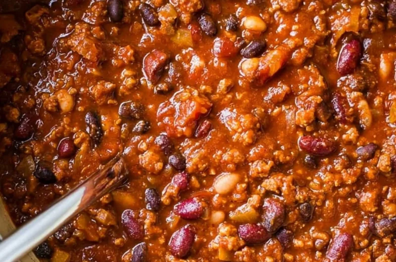 Bowl of cozy ground turkey chili topped with fresh herbs