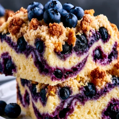 Cozy lemon blueberry cake with fresh blueberries and lemon zest on a plate