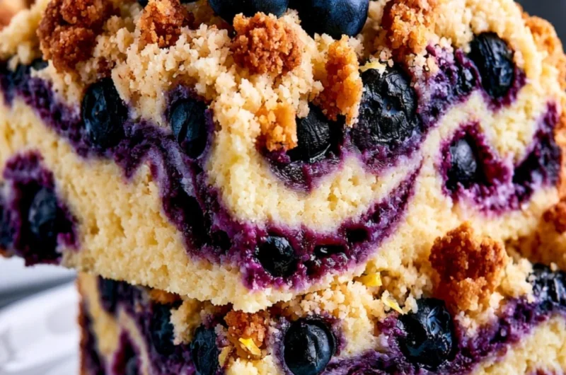 Cozy lemon blueberry cake with fresh blueberries and lemon zest on a plate