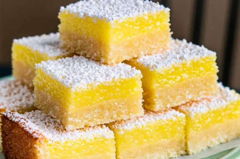 Delicious Pioneer Woman lemon bars on a plate with a lemon garnish