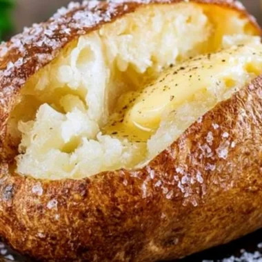 Cozy restaurant-style baked potatoes topped with butter and chives.