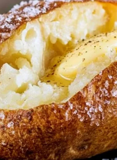 Cozy restaurant-style baked potatoes topped with butter and chives.