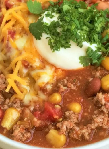 Bowl of cozy taco soup garnished with fresh cilantro and avocado