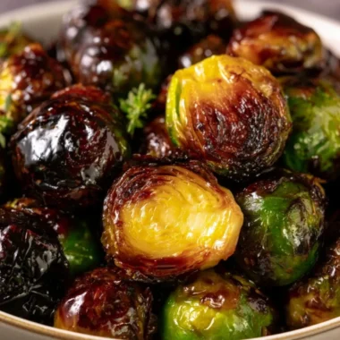 Crispy Honey Balsamic Brussels Sprouts served in a bowl