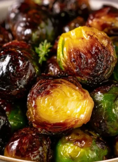 Crispy Honey Balsamic Brussels Sprouts served in a bowl