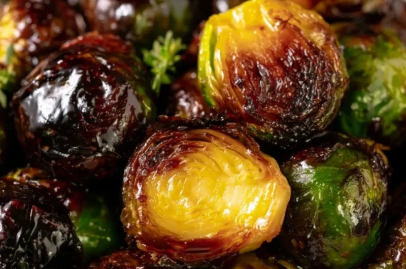 Crispy Honey Balsamic Brussels Sprouts served in a bowl