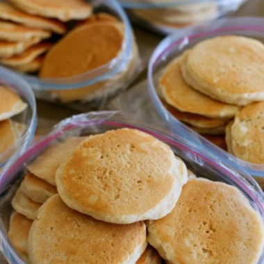 A stack of easy freezer pancakes ready to eat or freeze for later