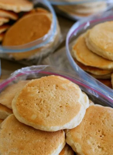 A stack of easy freezer pancakes ready to eat or freeze for later