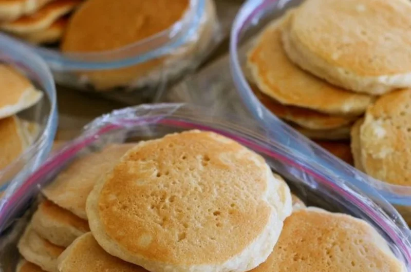A stack of easy freezer pancakes ready to eat or freeze for later