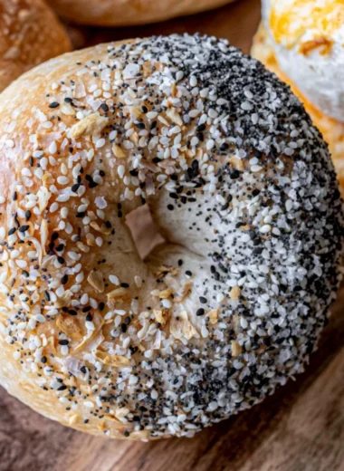 Homemade easy sourdough bagels with a golden crust and fluffy interior