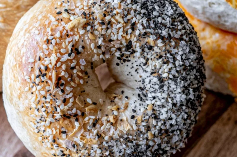 Homemade easy sourdough bagels with a golden crust and fluffy interior