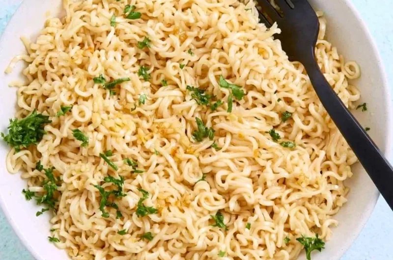 Delicious Garlic Butter Ramen noodles served in a bowl