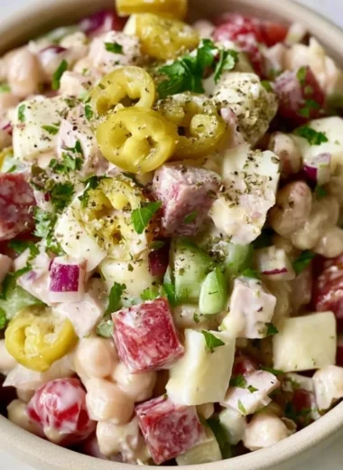 High-protein Italian Grinder Bean Salad with colorful vegetables and dressing
