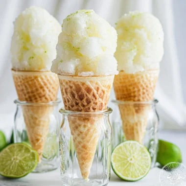 Delicious homemade lime sorbet in a bowl with fresh lime slices