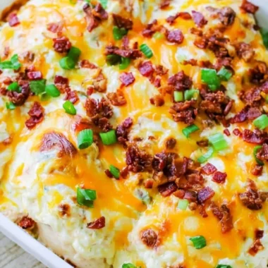 Delicious Million Dollar Chicken Bake recipe with creamy textures and toppings.