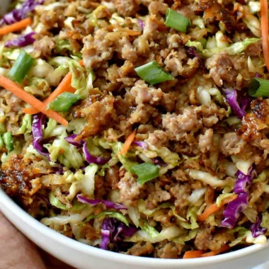Delicious old fashioned egg roll in a bowl recipe served in a bowl with fresh ingredients.
