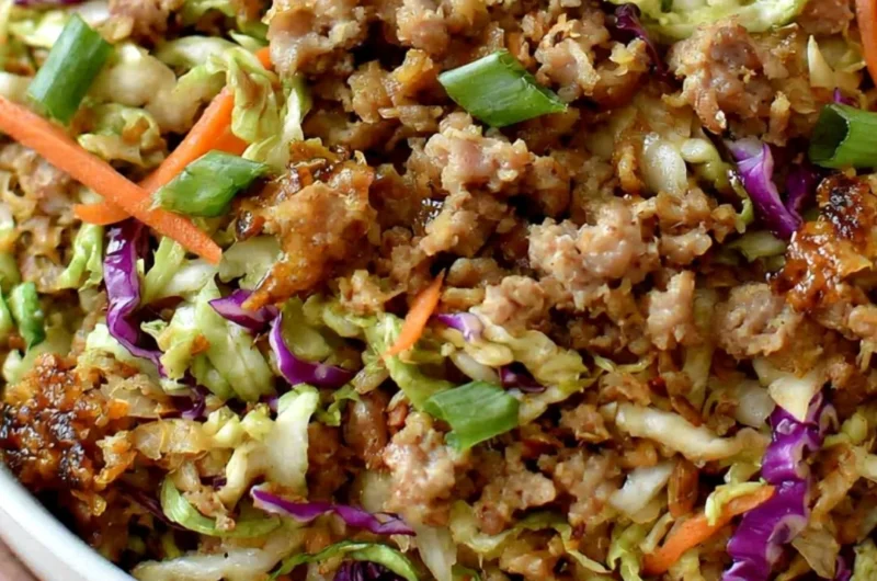 Delicious old fashioned egg roll in a bowl recipe served in a bowl with fresh ingredients.