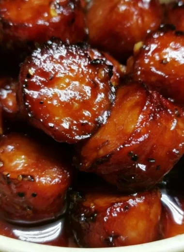 Sweet Crock Pot Kielbasa Bites appetizer served in a bowl
