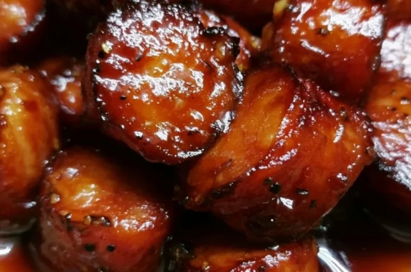 Sweet Crock Pot Kielbasa Bites appetizer served in a bowl