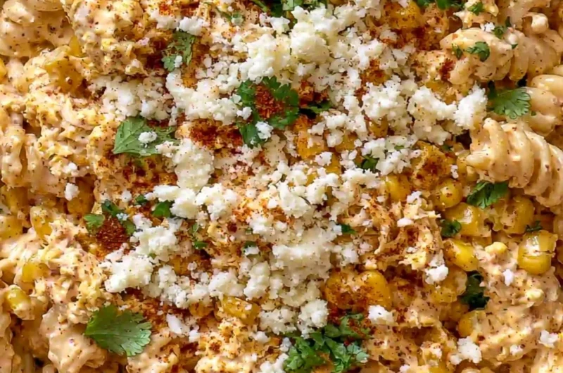 Zesty Mexican Street Corn Chicken Pasta Salad with fresh ingredients