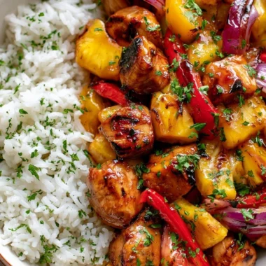 Delicious Hawaiian Chicken sheet pan dinner with vibrant veggies