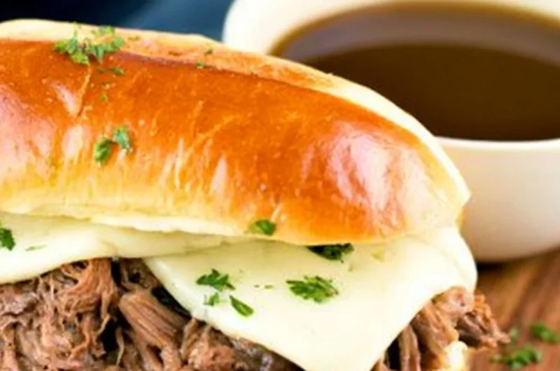 Delicious Instant Pot French dip sandwich served with au jus